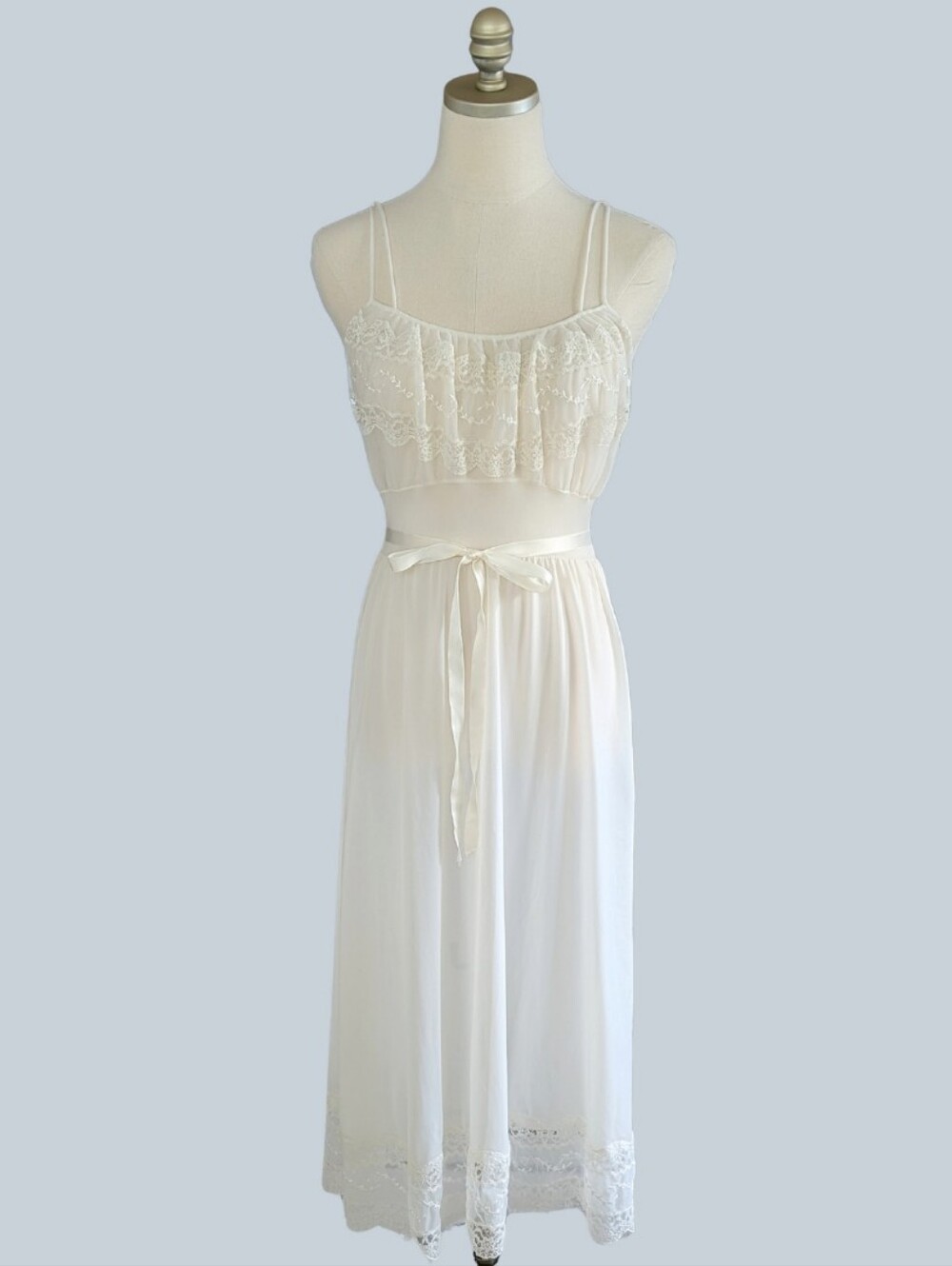 Vintage 50s Van Raalte Myth White Nylon Lace Nightgown Slip Dress sz 32 USA